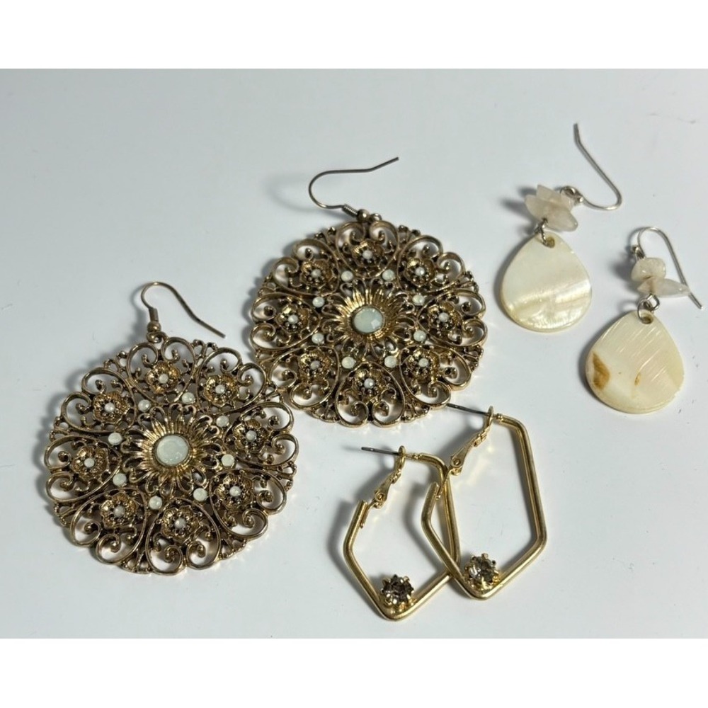 Earring Lot Boho Metal Shell Rhinestone - Picture 1 of 2